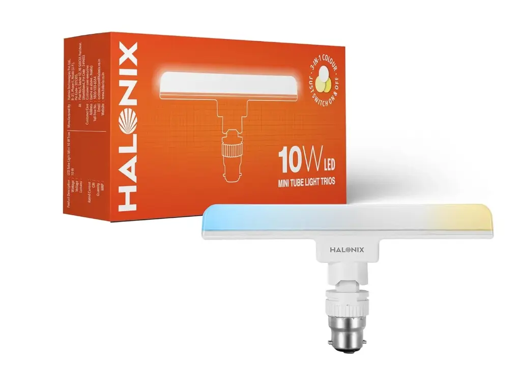  Halonix 10 Watts Trio 3-in-1 color B22d LED bulb Mini tube Light| Color- White, Off White, Yellow | Switch on-Switch off to change color