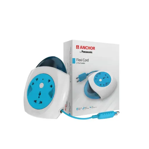Anchor by Panasonic 5225 6A, Flexi Cord 2 Pin 8 Mtr Cord | Universal Socket Switch Board With Indicator | Blue & White | DOS5225 