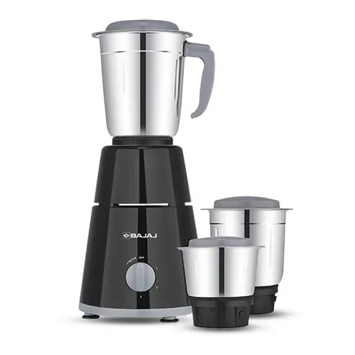 Bajaj GX-1 Mixer Grinder 500W  Superior Mixie For Kitchen  2-in-1 for Dry Grinding  Blade Function With Titan Motor  3 Stainless Steel Mixer Jars  1 Year Product Warranty Black
