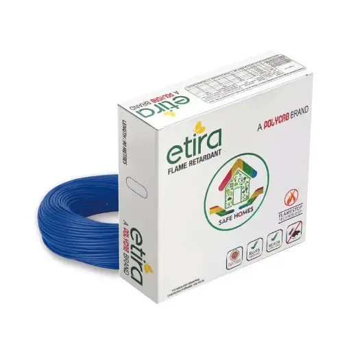 Polycab Etira PVC Insulated Copper Cable 90m, 0.75 sqmm - Heat Resistant, Eco Friendly, Flame Retardant, Low Smoke [Blue] DOS10131