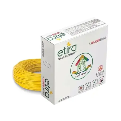 Polycab Etira PVC Insulated Copper Cable 90m, 2.50 sqmm - Heat Resistant, Eco Friendly, Flame Retardant, Low Smoke [Yellow] DOS10146