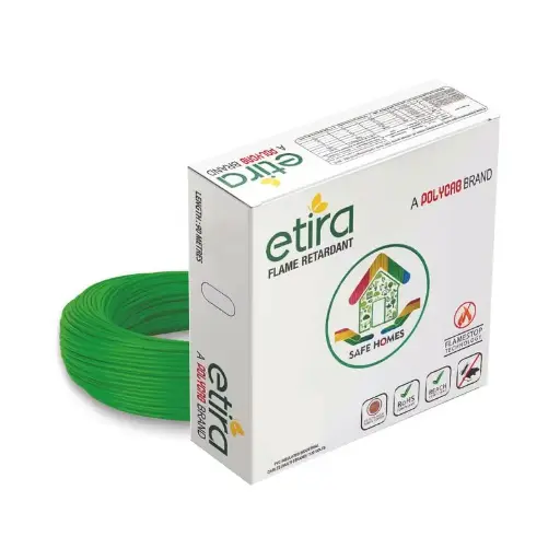 Polycab Etira PVC Insulated Copper Cable 90m, 0.75 sqmm - Heat Resistant, Eco Friendly, Flame Retardant, Low Smoke [Green] DOS10133