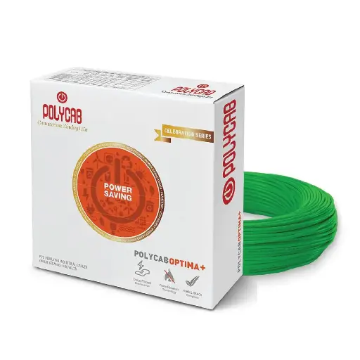 Polycab Optima Plus PVC Insulated Copper Cable 90m, 1.50sqmm - Heat Resistant, Eco Friendly, Flame Retardant, Low Smoke [Green] DOS10110