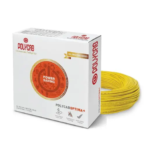 Polycab Optima Plus PVC Insulated Copper Cable 90m, 4.00 sqmm - Heat Resistant, Eco Friendly, Flame Retardant, Low Smoke [Yellow] DOS10121