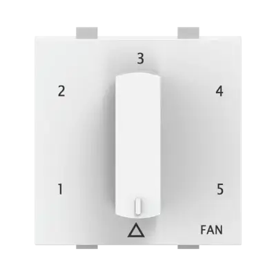 Polycab Levana Modular Fan Regulator, Fan Regulator 5 Step Fan Regulator White 2 Module 5-step 360-deg. Fan Regulator 2m Levana