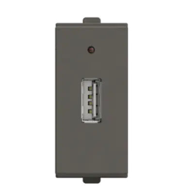 Polycab Levana Modular Fan Regulator, Usb Charger 2a Usb Charger Type A Magnesium Grey 1 Module 2a Usb Charger With Charging Indication 1m Levana (Mag.grey)
