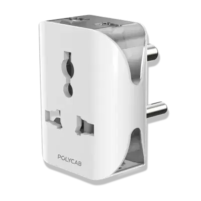 Polycab Accessories MultiPlug, One Universal + Two 2pin Multi Plug 6 Ampere White Black 6a, 3 Pin Multi-plug Adaptor