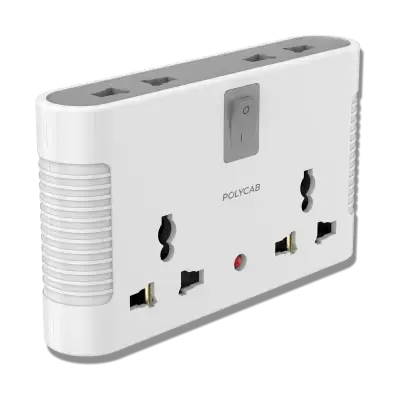 Polycab Accessories MultiPlug, One Universal + Two 2Pin Multi Plug 6 Ampere White Grey 6A 4+1 Multi Plug